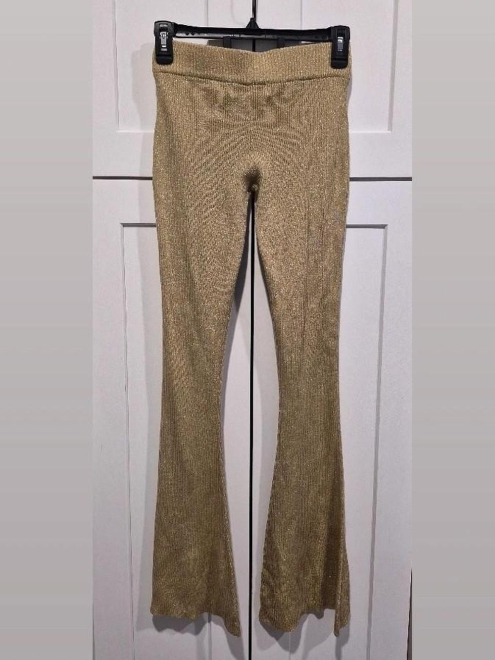 High-Rise Knit Flare Pants in Metallic Gold BUY1 GET1 FREE